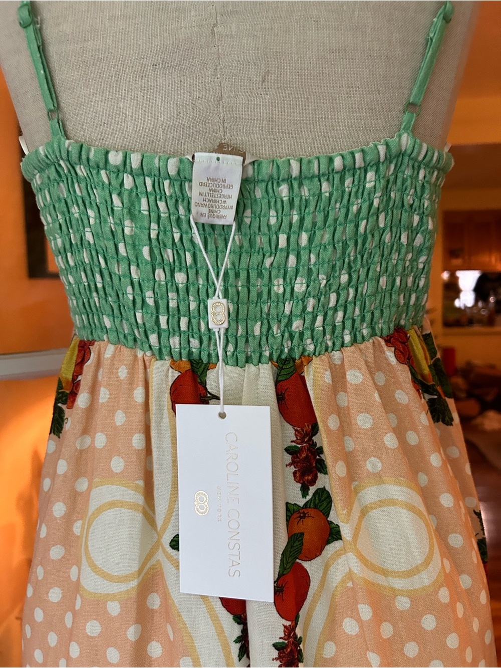 Caroline Constas Peach, Green and Yellow Polka dot Fruit-Print Maxi Dress - Picture 7 of 12